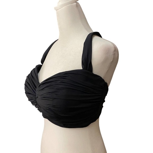 BLEU by Rod Beattie Black Ruched Detail Criss-Cross Back Bikini Top Size 40D - Picture 5 of 8